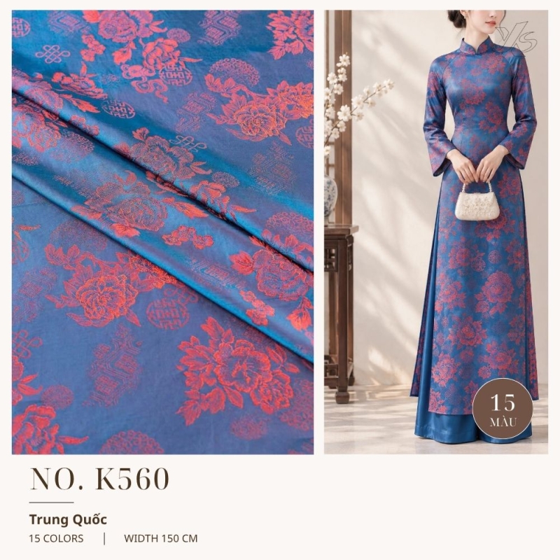 Vải Lụa Gấm Hoa Mẫu Đơn & Bát Bảo K560