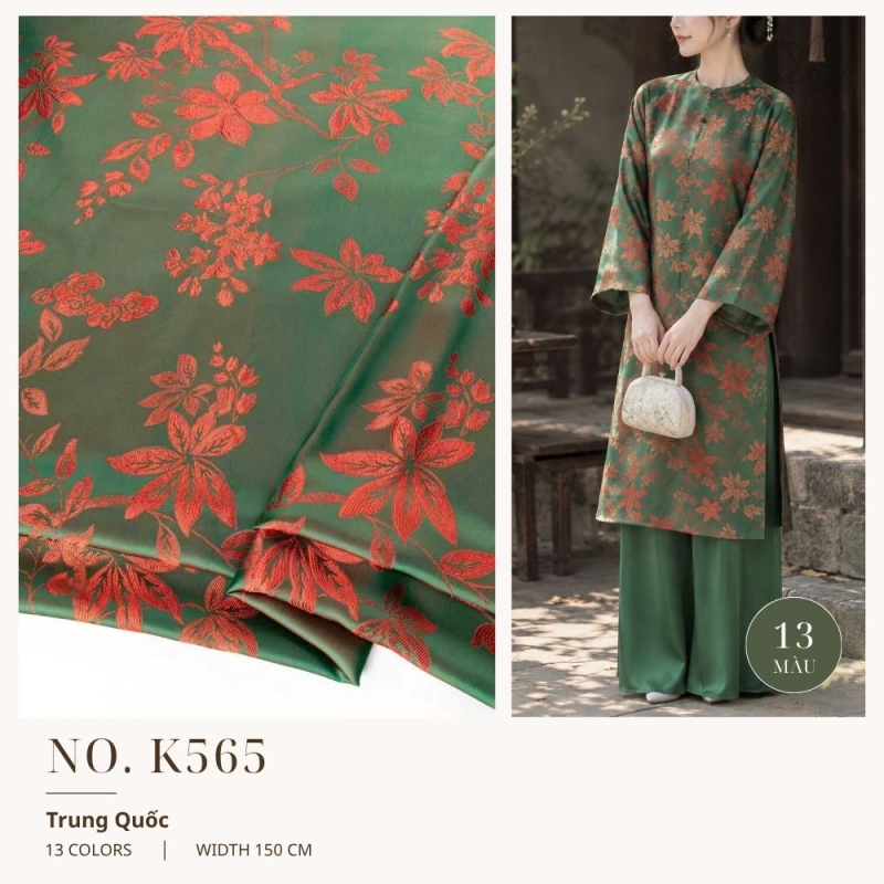 Vải Lụa Gấm Dệt Lá Phong K565